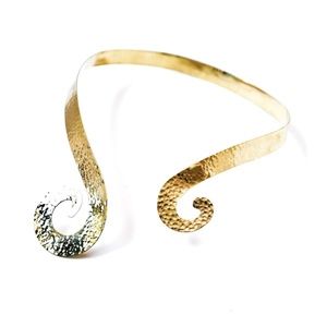 Swirl statement piece brass hammered necklace